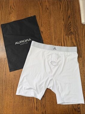 Aurora Sportlab Men’s White Performance Boxer Briefs Cup Pocket Brief medium